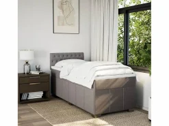 Best Cama box spring con colchón tela gris taupe 90x190 cm Somier - 90X190Cm