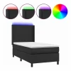 Clicnbuy Cama box spring y colchón LED cuero sintético negro 90x190 cm