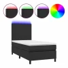Clearance Clicnbuy Cama box spring y colchón LED cuero sintético negro 90x190 cm