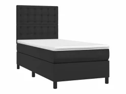 Cama box spring y colchón LED cuero sintético negro 90x190 cm Somier - 90X190Cm