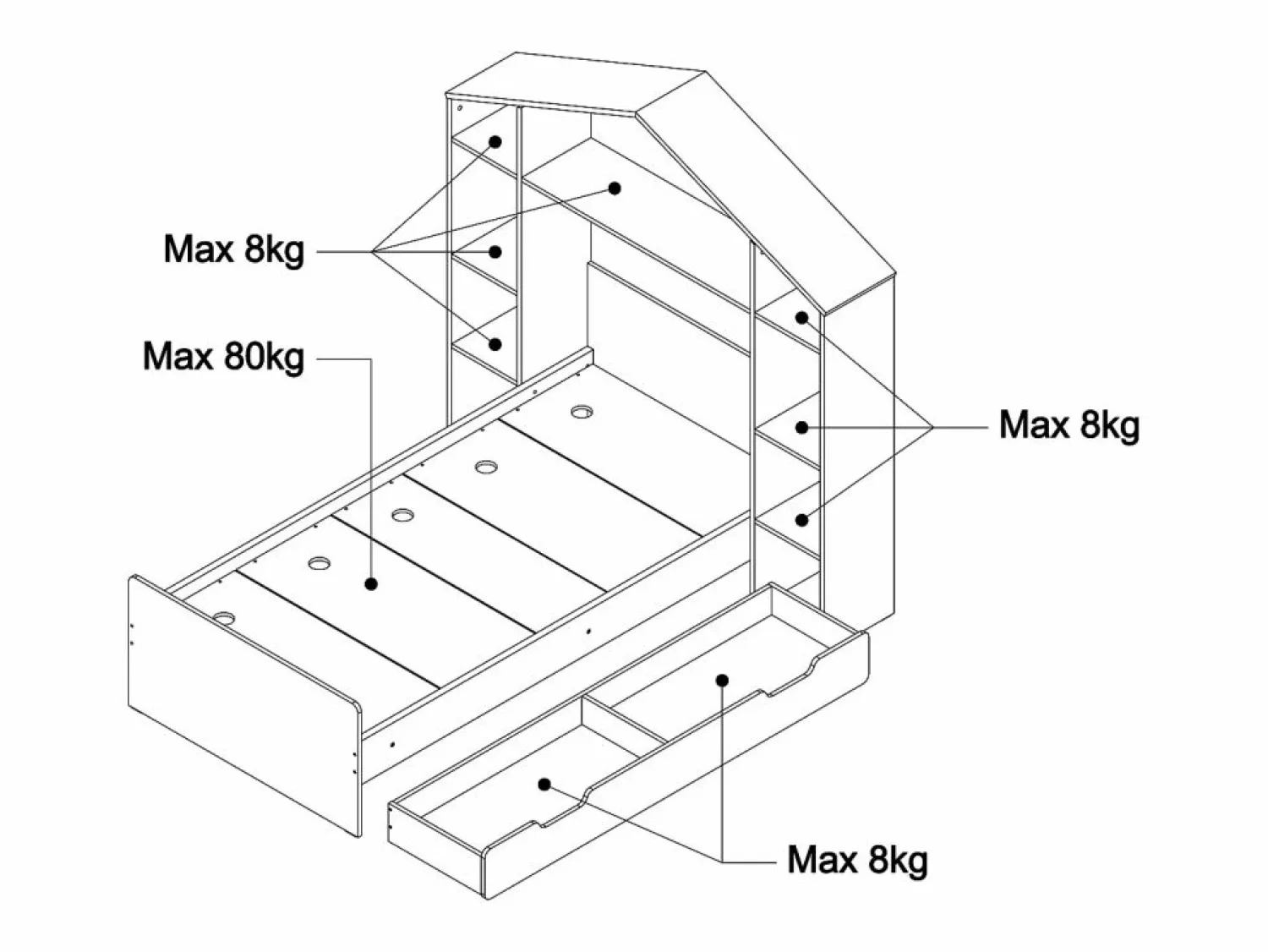 Discount Vente-unique Cama cabaña 90 x 190 cm color blanco y natural - JERACO Color natural claro / Blanco