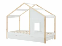 Clearance Vente-unique Cama cabaña 90 x 190 cm con cajón de pino y mdf y natural - RINELYA Blanco