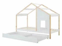 Clearance Vente-unique Cama cabaña 90 x 190 cm con cajón de pino y mdf y natural - RINELYA Blanco