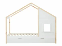 Sale Vente-unique Cama cabaña 90 x 190 cm con cajón en pino y mdf y natural + colchón - RINELYA Blanco