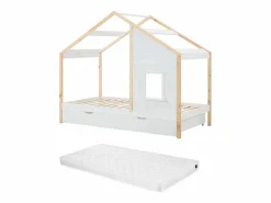 Sale Vente-unique Cama cabaña 90 x 190 cm con cajón en pino y mdf y natural + colchón - RINELYA Blanco