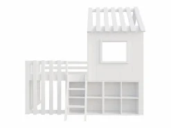 Clearance ModernLuxe Cama cabaña infantil 90x200 cm - con tejado + ventana - con escalera de 2 peldaños y estanterías - Blanco