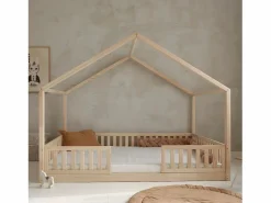 Discount Cama cabaña 140x200 con barandilla y somier patas de 1 cm Roxane Madera Cama Montessori
