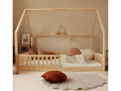 Online Petits-Meubles Cama cabaña 140x200 con barandilla y somier patas de 1 cm Daisy Madera Color natural claro