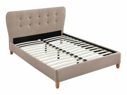 Clearance Cama cabecero capitoné Tela beige 140 x 190 cm ELIDE Cama Adulto
