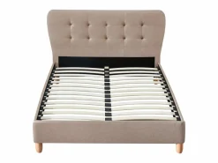 Clearance Cama cabecero capitoné Tela beige 140 x 190 cm ELIDE Cama Adulto