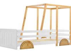 Online Merax Cama cabina - 90 x 200 cm - MDF y pino - somier de láminas - colores blanco y natural Color natural claro