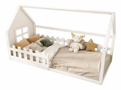 Merax Cama cabina 90 x 200 cm, cama infantil con ventana, Madera de pino, Somier de láminas,