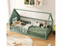 Merax Cama cabina 90 x 200 cm, cama infantil con ventana, Madera de pino, Somier de láminas,