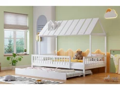 Online Merax Cama cabina 120 x 200 cm con cama nido 120 x 190 cm - Madera de pino + MDF - Blanco