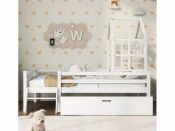 Merax Cama cabina 90 x 200 cm con escalera y cajones - madera maciza -