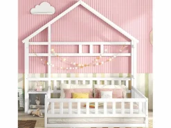 Merax Cama cabina 140 x 200 cm con mesita de noche - Pino y MDF -