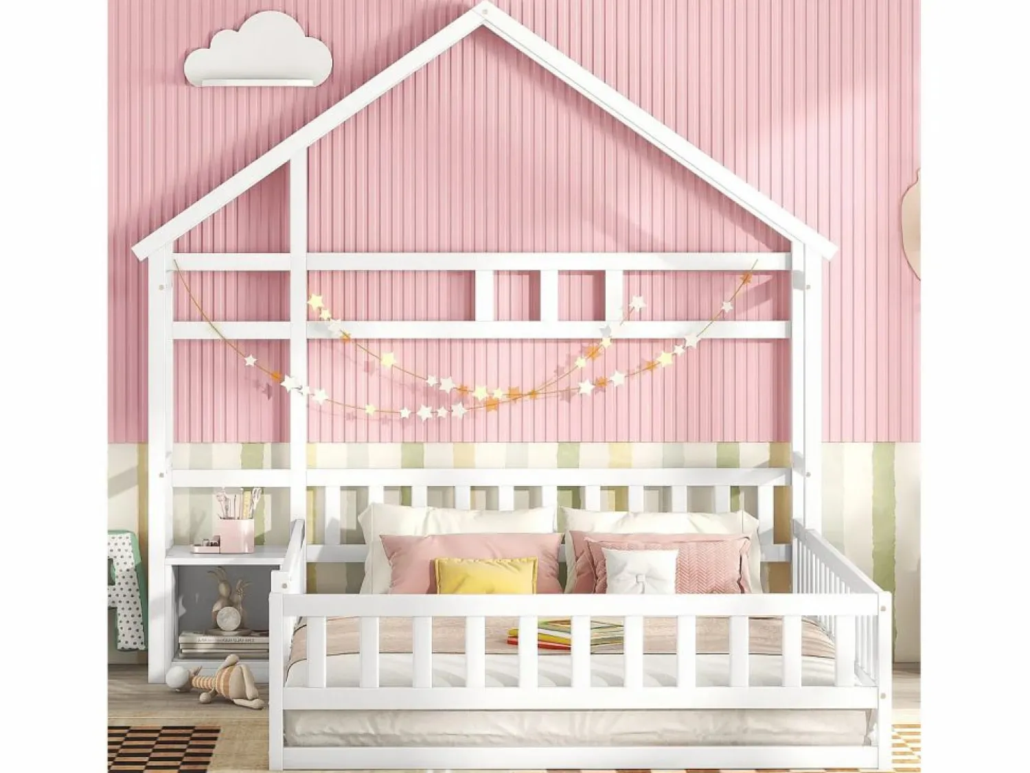 Merax Cama cabina 140 x 200 cm con mesita de noche - Pino y MDF -