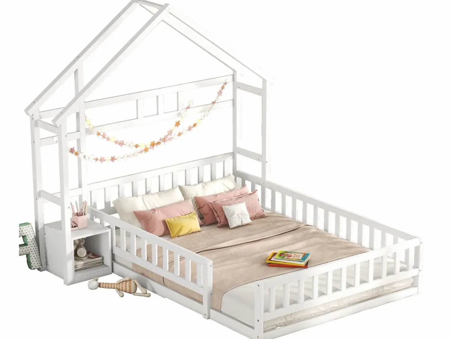 Merax Cama cabina 140 x 200 cm con mesita de noche - Pino y MDF -