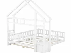 Merax Cama cabina 140 x 200 cm con mesita de noche - Pino y MDF -