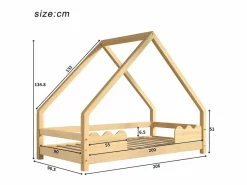 Merax Cama cabina 90 x 200 cm con protección, cuna - madera maciza - somier de láminas incluido - color natural