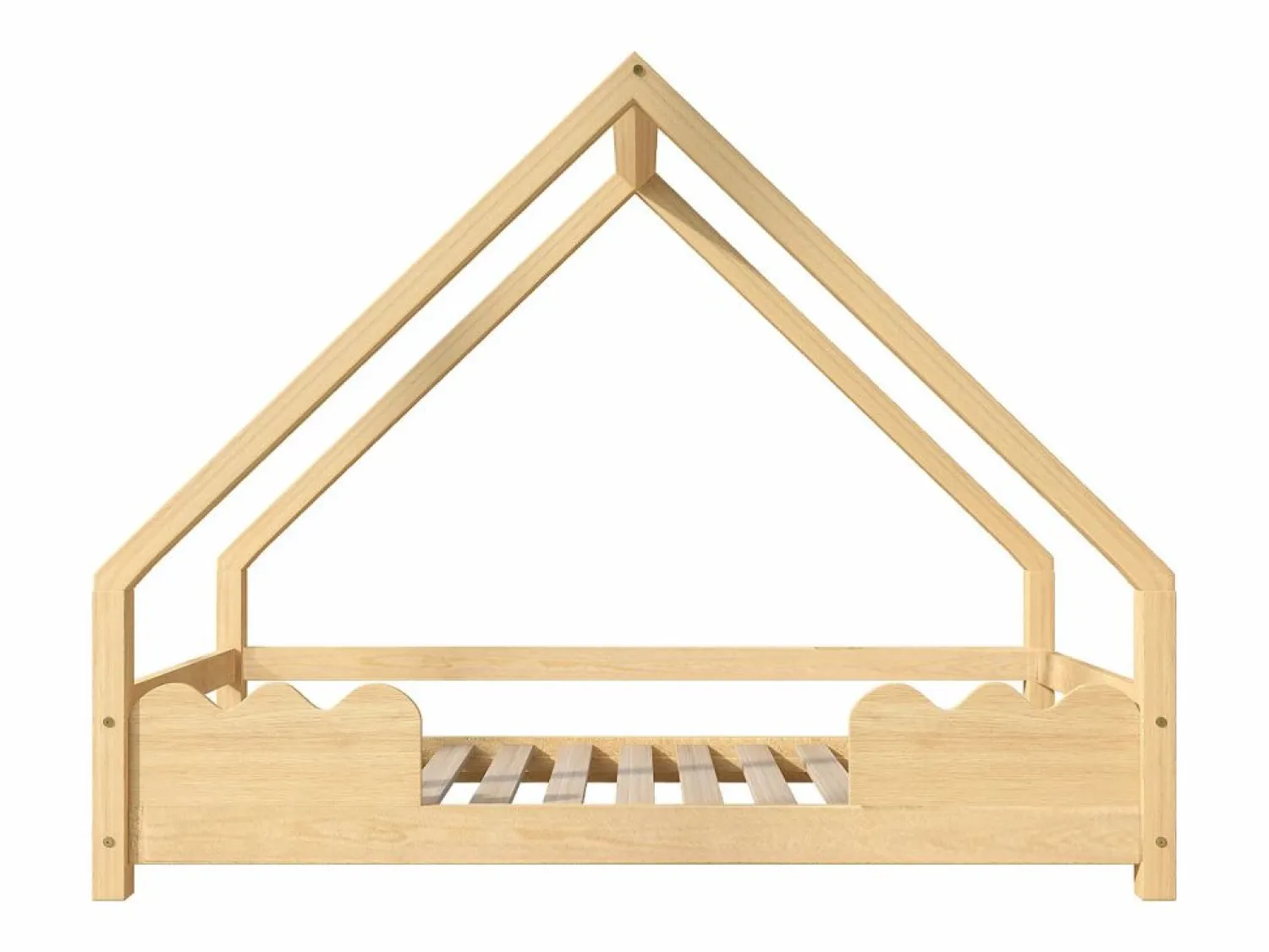 Merax Cama cabina 90 x 200 cm con protección, cuna - madera maciza - somier de láminas incluido - color natural
