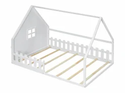 Outlet Merax Cama cabina 140 x 200 cm con ventana - Madera de pino + MDF - Somier de láminas incluido - Blanco