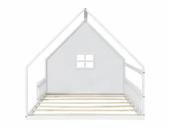 Outlet Merax Cama cabina 140 x 200 cm con ventana - Madera de pino + MDF - Somier de láminas incluido - Blanco
