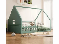 Merax Cama cabina 140 x 200 cm con ventana - Madera de pino + MDF - Somier de láminas incluido -
