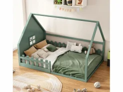 Merax Cama cabina 140 x 200 cm con ventana - Madera de pino + MDF - Somier de láminas incluido -