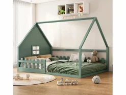 Merax Cama cabina 140 x 200 cm con ventana - Madera de pino + MDF - Somier de láminas incluido -