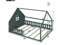 Merax Cama cabina 140 x 200 cm con ventana - Madera de pino + MDF - Somier de láminas incluido -
