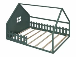Merax Cama cabina 140 x 200 cm con ventana - Madera de pino + MDF - Somier de láminas incluido -
