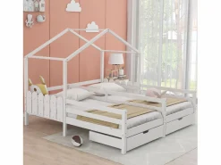 Outlet Cama cabina 2 x 90 x 200 cm con 2 cajones - Madera de pino y MDF - Barras y somier - Cama Montessori