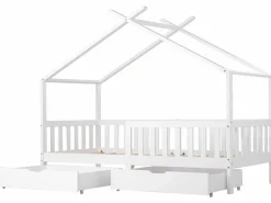 Online Merax Cama cabina con 2 cajones - 90 x 200 cm - madera de pino - somier de láminas - Blanco