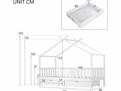Online Merax Cama cabina con 2 cajones - 90 x 200 cm - madera de pino - somier de láminas - Blanco