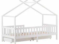 Online Merax Cama cabina con 2 cajones - 90 x 200 cm - madera de pino - somier de láminas - Blanco