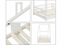 ModernLuxe Cama cabina con rejilla protectora - 90x200cm - madera maciza -
