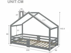 ModernLuxe Cama cabina con rejilla protectora - 90x200cm - madera maciza -