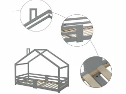 ModernLuxe Cama cabina con rejilla protectora - 90x200cm - madera maciza -