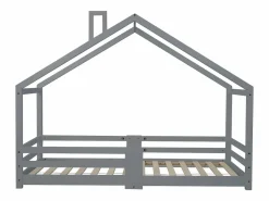 Outlet Merax Cama cabina para niños 90 x 200 cm - madera maciza de pino - barrera y somier - Gris