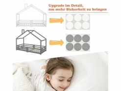 Outlet Merax Cama cabina para niños 90 x 200 cm - madera maciza de pino - barrera y somier - Gris