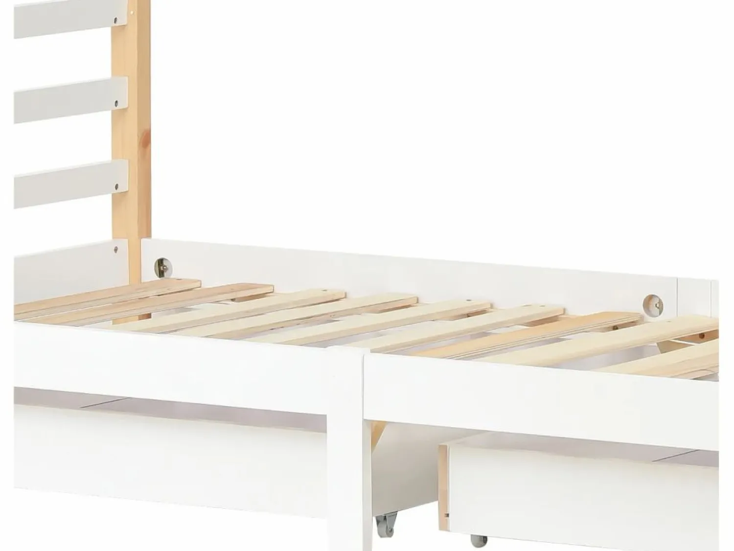 Clearance ModernLuxe Cama cabina 90x200 cm de madera maciza con 2 cajones - Natural & White Color natural claro / Blanco