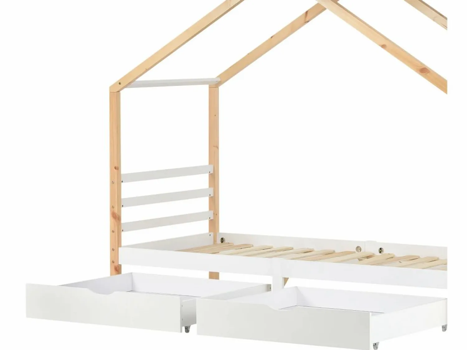 Clearance ModernLuxe Cama cabina 90x200 cm de madera maciza con 2 cajones - Natural & White Color natural claro / Blanco