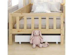Discount ModernLuxe Cama cabina 90x200cm + 140x70cm de madera maciza - con cajones y estantes + somier - Natural Color natural claro