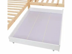 Discount ModernLuxe Cama cabina 90x200cm + 140x70cm de madera maciza - con cajones y estantes + somier - Natural Color natural claro