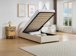 Cama canapé 90 x 190 cm en terciopelo acanalado color + colchón - LIRIMO Cama Terciopelo