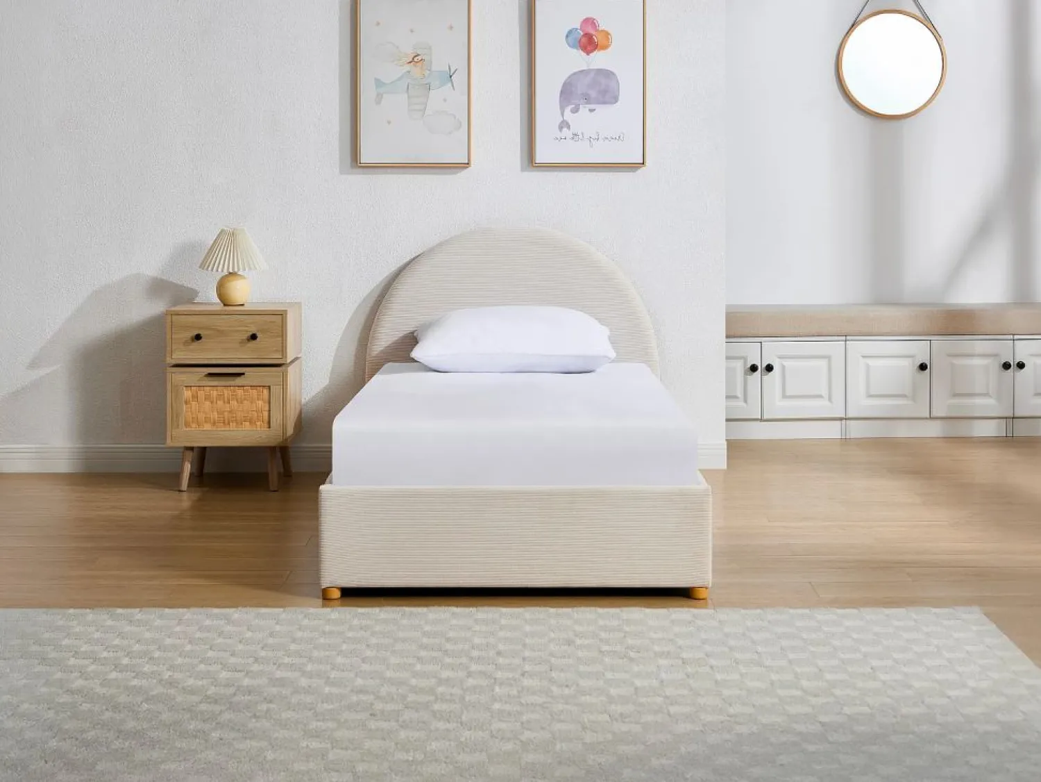 Cama canapé 90 x 190 cm en terciopelo acanalado color + colchón - LIRIMO Cama Terciopelo