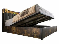 Cama canapé para adulto 180x200cm con estructura de metal - cabecero con USB y LED - lino (sin colchón)