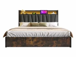 Cama canapé para adulto 180x200cm con estructura de metal - cabecero con USB y LED - lino (sin colchón)