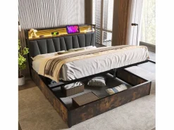 Cama canapé para adulto 180x200cm con estructura de metal - cabecero con USB y LED - lino (sin colchón)
